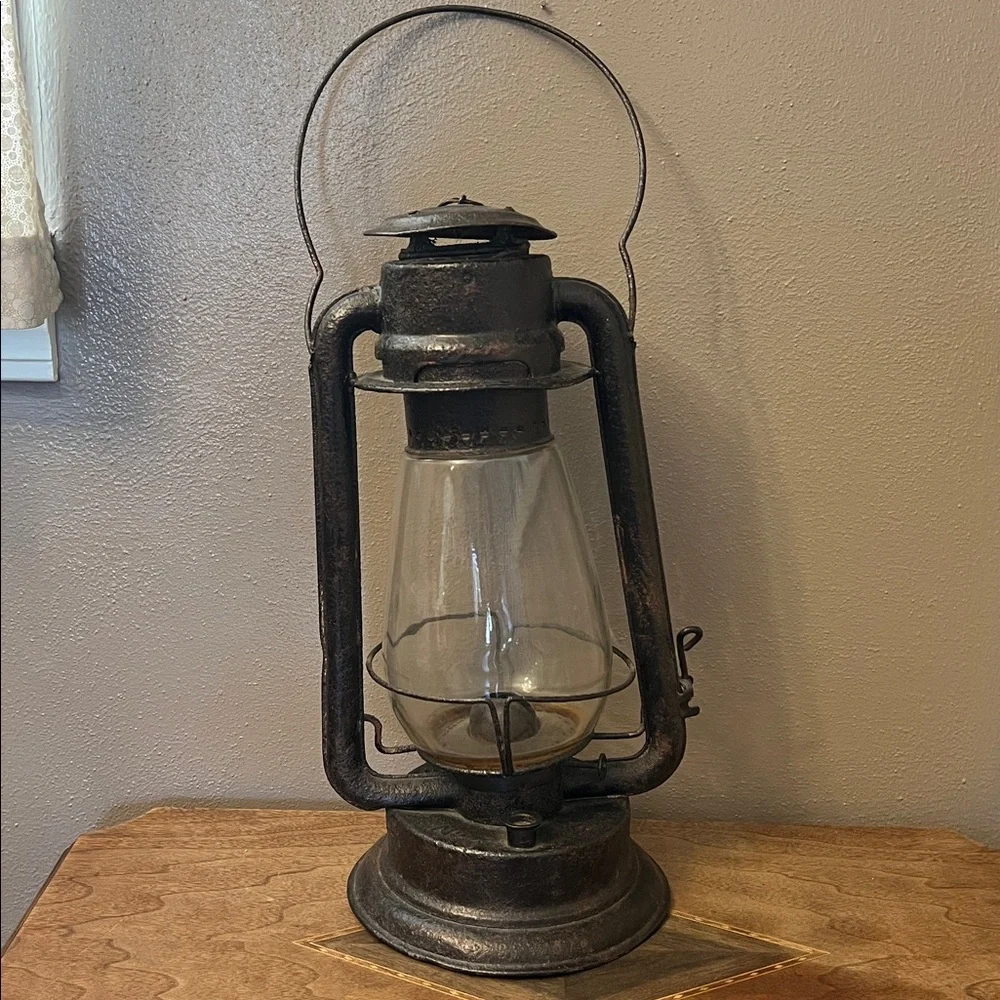 Vintage black glass and metal Lantern